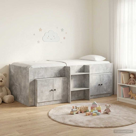 vidaXL Loft Bed Frame with Cabinet 3 pcs Concrete Grey Engineered Wood