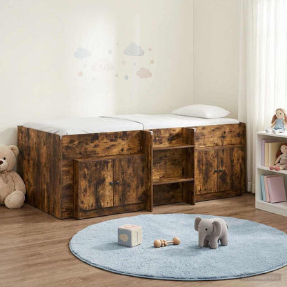 vidaXL Loft Bed Frame with Cabinet 3 pcs Smoked Oak Engineered Wood