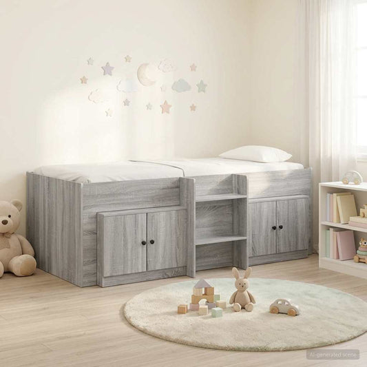 vidaXL Loft Bed Frame with Cabinet 3 pcs Grey Sonoma Engineered Wood