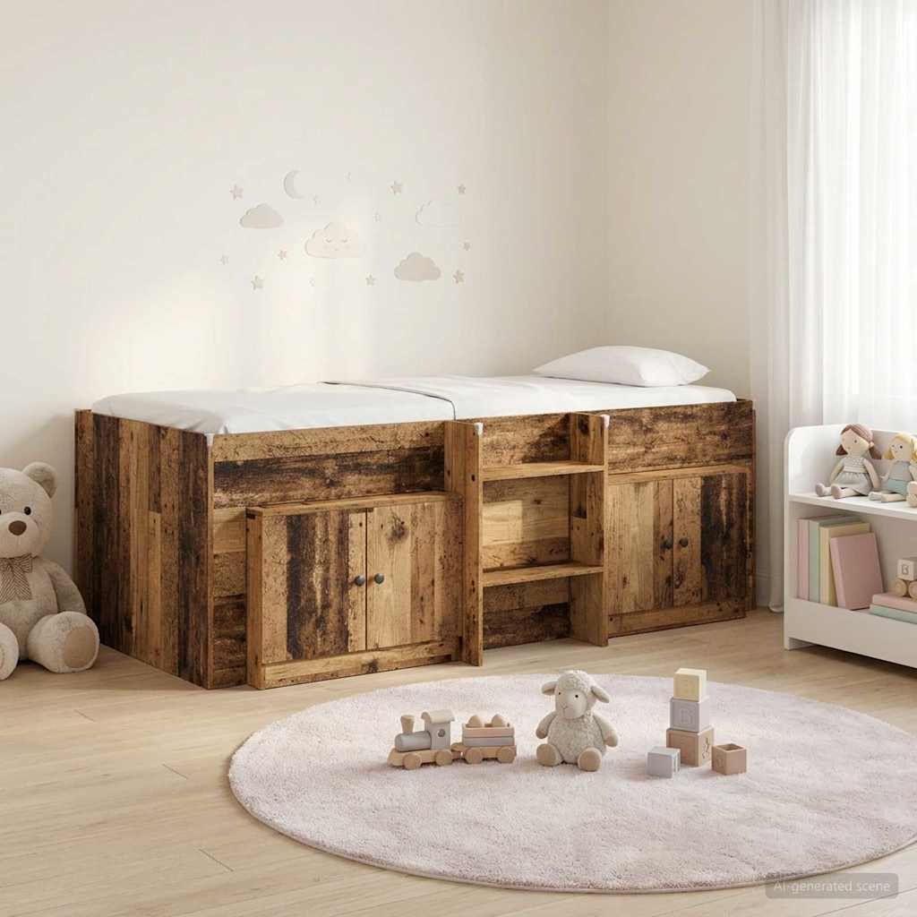 vidaXL Loft Bed Frame with Cabinet 3 pcs Old Wood Engineered Wood