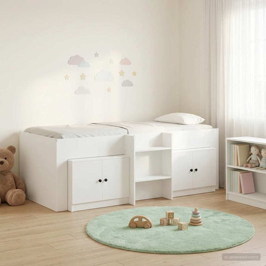 vidaXL Loft Bed Frame with Cabinet 3 pcs White Engineered Wood