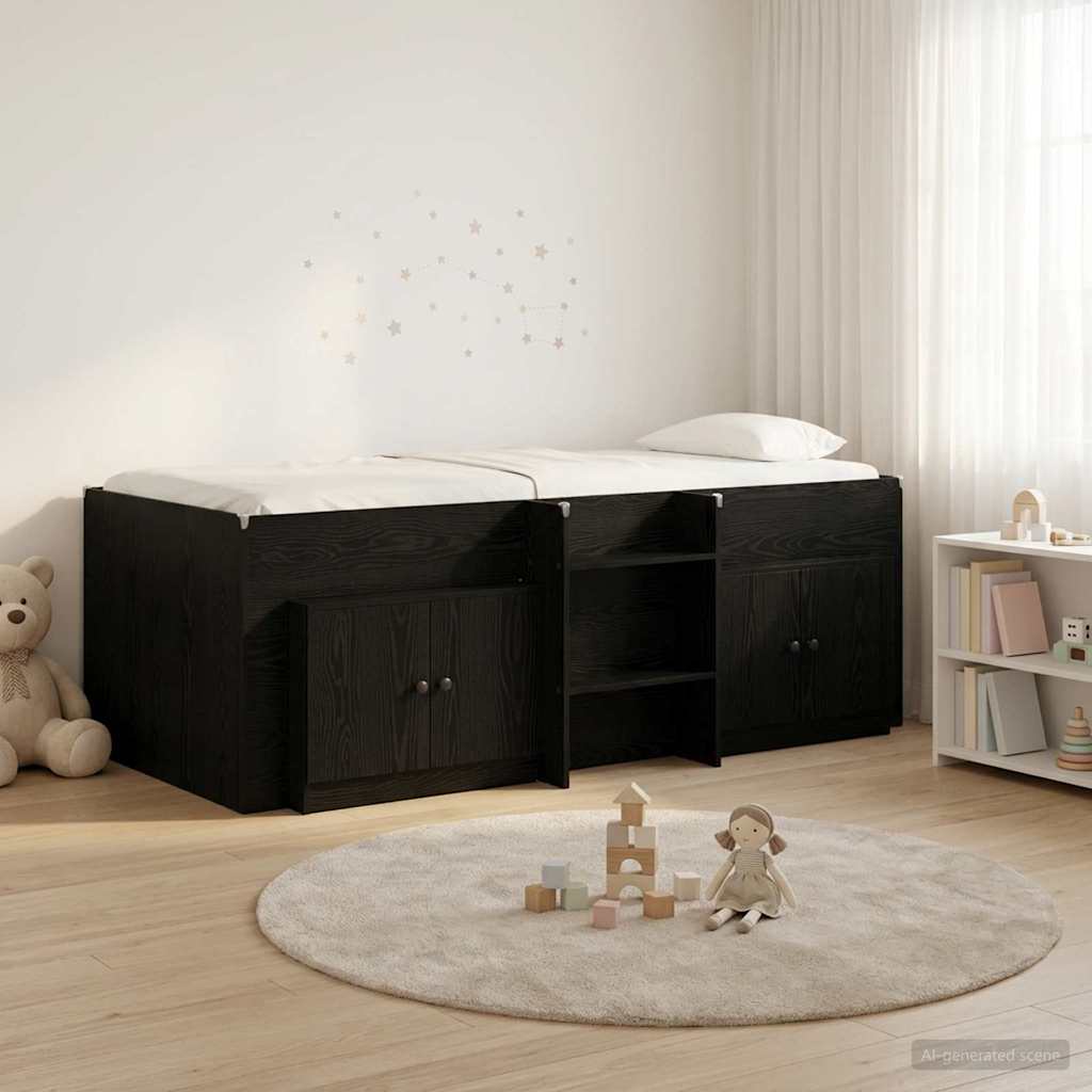 vidaXL Loft Bed Frame with Cabinet 3 pcs Black Engineered Wood