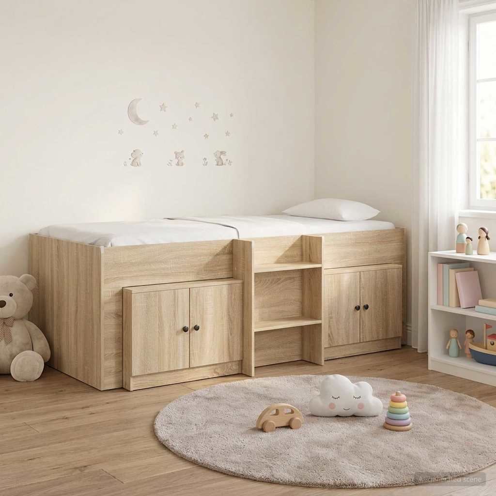vidaXL Loft Bed Frame with Cabinet 3 pcs Sonoma Oak Engineered Wood