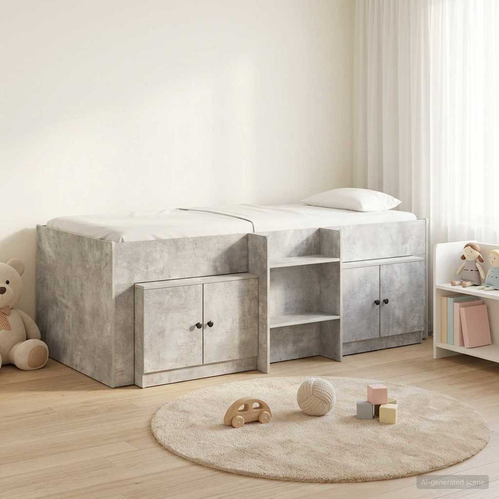 vidaXL Loft Bed Frame with Cabinet 3 pcs Concrete Grey Engineered Wood