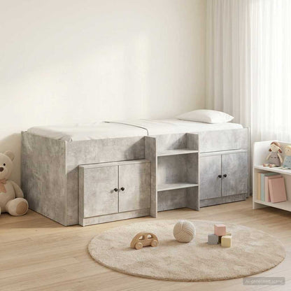 vidaXL Loft Bed Frame with Cabinet 3 pcs Concrete Grey Engineered Wood