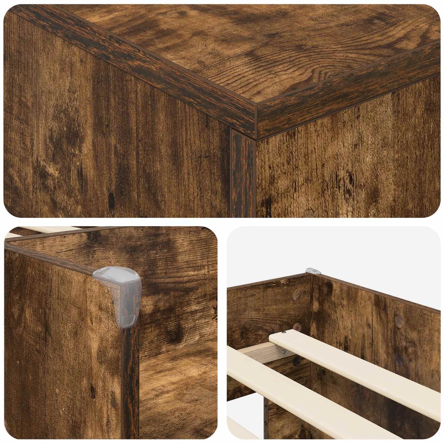 vidaXL Loft Bed Frame with Cabinet 3 pcs Smoked Oak Engineered Wood