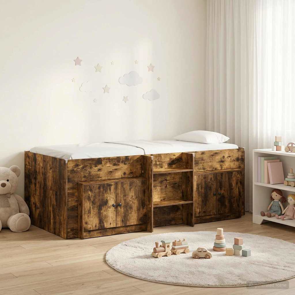 vidaXL Loft Bed Frame with Cabinet 3 pcs Smoked Oak Engineered Wood