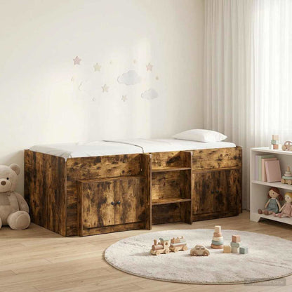 vidaXL Loft Bed Frame with Cabinet 3 pcs Smoked Oak Engineered Wood