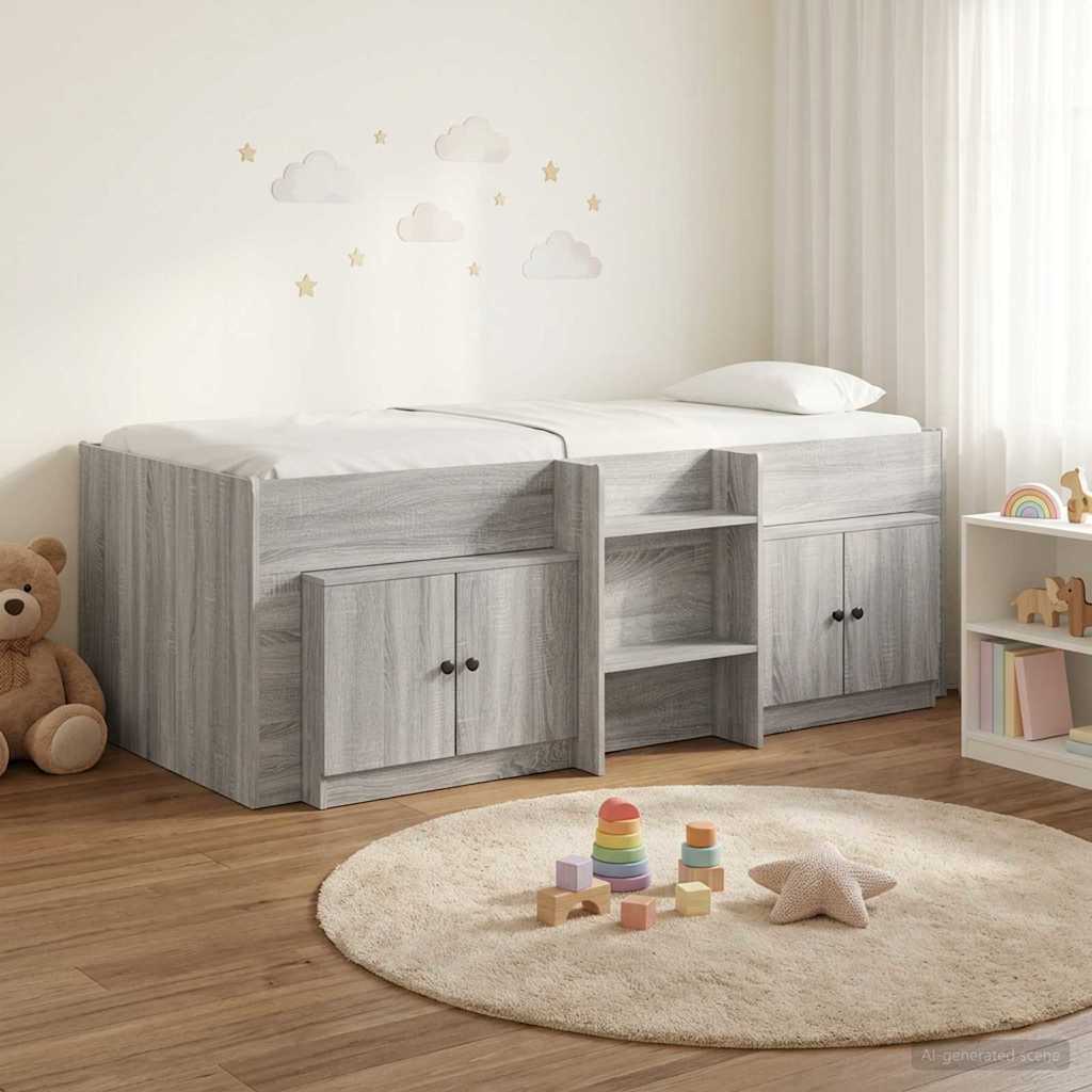 vidaXL Loft Bed Frame with Cabinet 3 pcs Grey Sonoma Engineered Wood