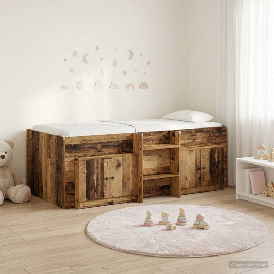 vidaXL Loft Bed Frame with Cabinet 3 pcs Old Wood Engineered Wood