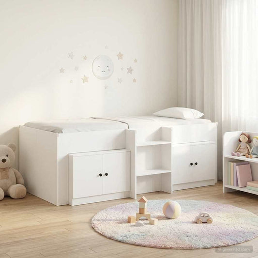 vidaXL Loft Bed Frame with Cabinet 3 pcs White Engineered Wood