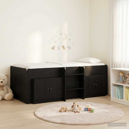 vidaXL Loft Bed Frame with Cabinet 3 pcs Black Engineered Wood