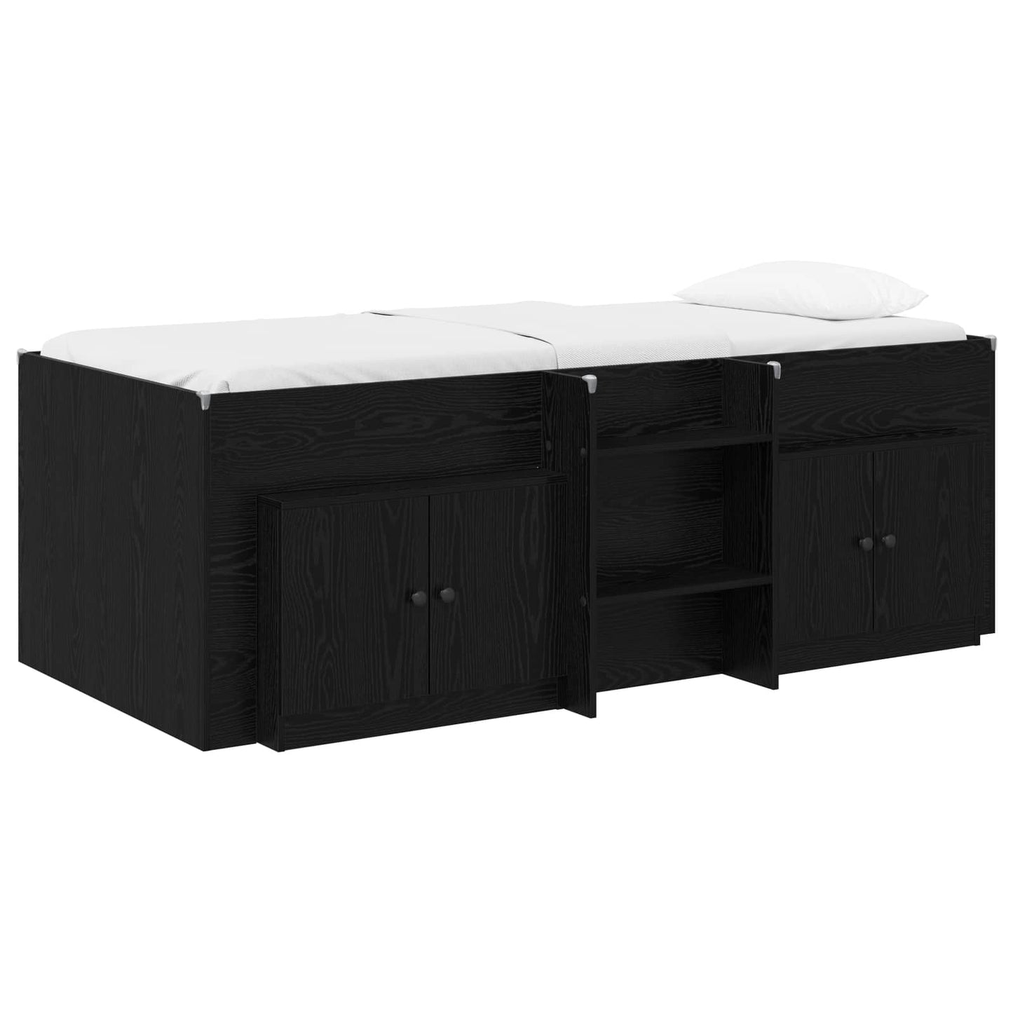 vidaXL Loft Bed Frame with Cabinet 3 pcs Black Engineered Wood