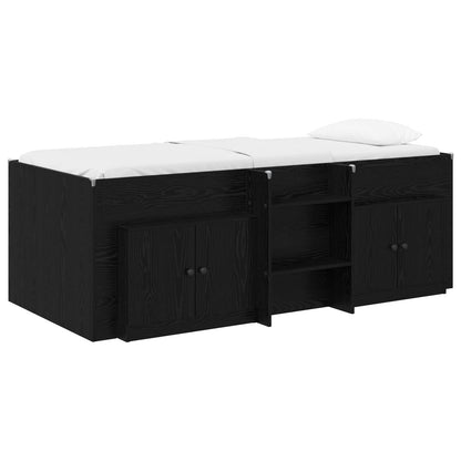 vidaXL Loft Bed Frame with Cabinet 3 pcs Black Engineered Wood