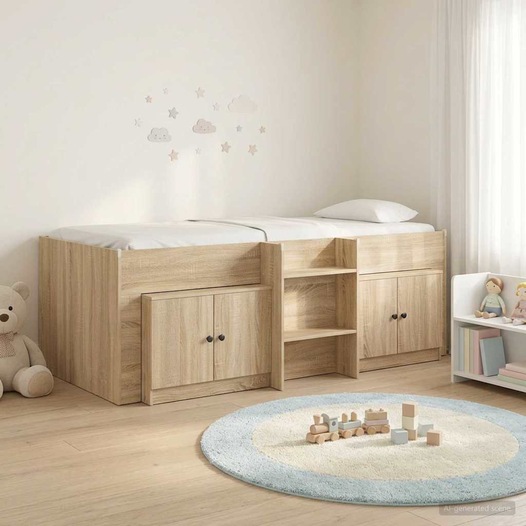 vidaXL Loft Bed Frame with Cabinet 3 pcs Sonoma Oak Engineered Wood