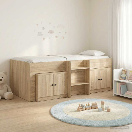 vidaXL Loft Bed Frame with Cabinet 3 pcs Sonoma Oak Engineered Wood