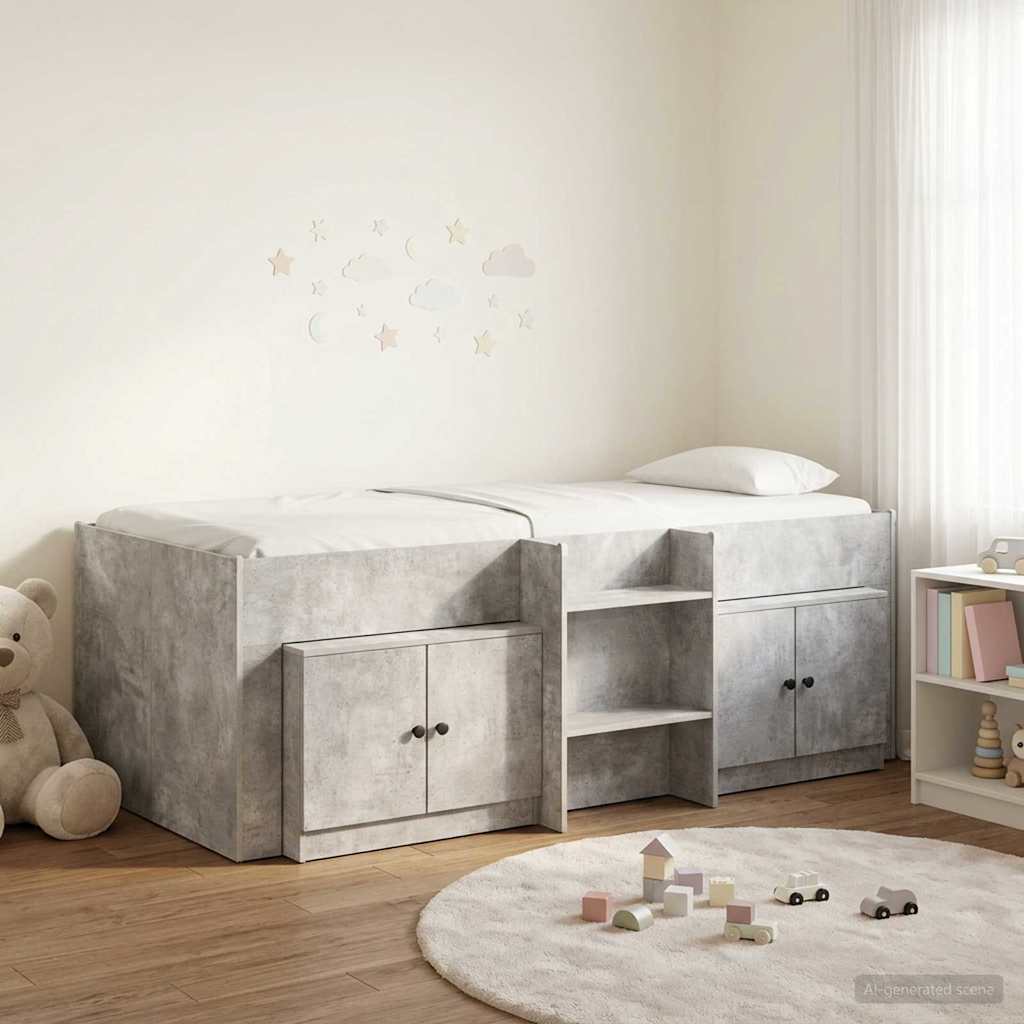 vidaXL Loft Bed Frame with Cabinet 3 pcs Concrete Grey Engineered Wood