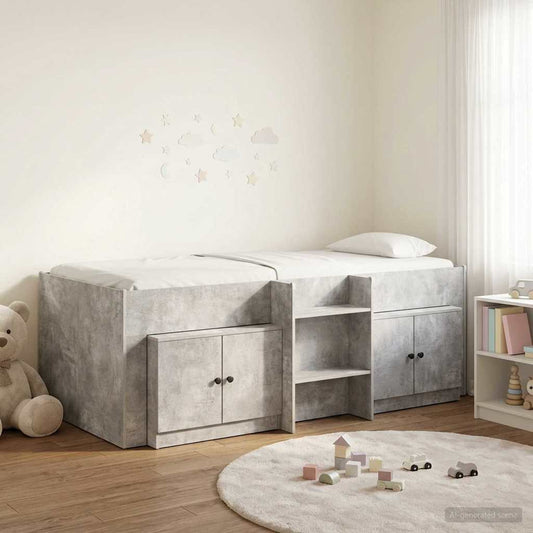 vidaXL Loft Bed Frame with Cabinet 3 pcs Concrete Grey Engineered Wood