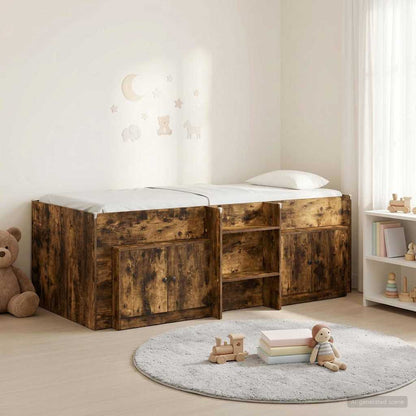vidaXL Loft Bed Frame with Cabinet 3 pcs Smoked Oak Engineered Wood