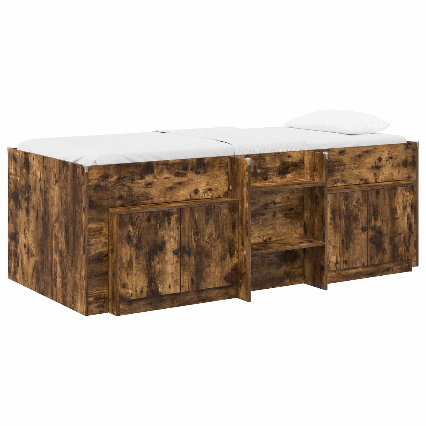 vidaXL Loft Bed Frame with Cabinet 3 pcs Smoked Oak Engineered Wood