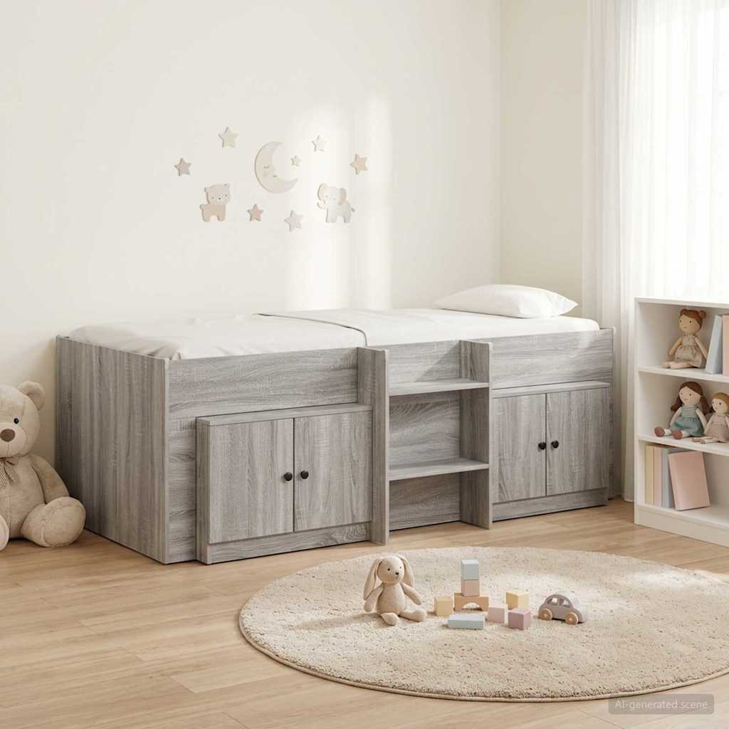 vidaXL Loft Bed Frame with Cabinet 3 pcs Grey Sonoma Engineered Wood