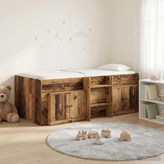 vidaXL Loft Bed Frame with Cabinet 3 pcs Old Wood Engineered Wood