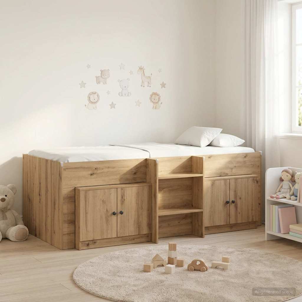 vidaXL Loft Bed Frame with Cabinet 3 pcs Artisan Oak Engineered Wood