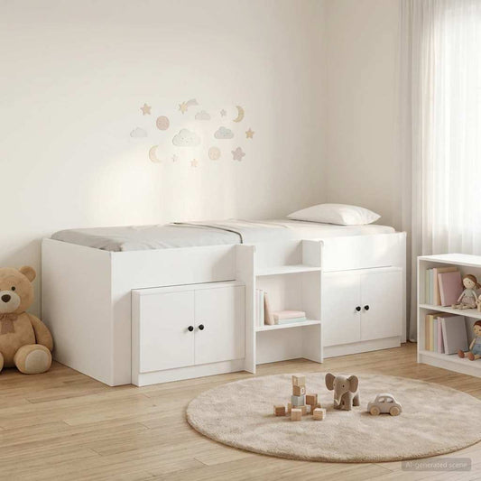 vidaXL Loft Bed Frame with Cabinet 3 pcs White Engineered Wood