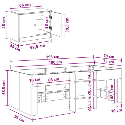 vidaXL Loft Bed Frame with Cabinet 3 pcs White Engineered Wood