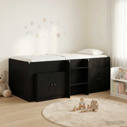 vidaXL Loft Bed Frame with Cabinet 3 pcs Black Engineered Wood