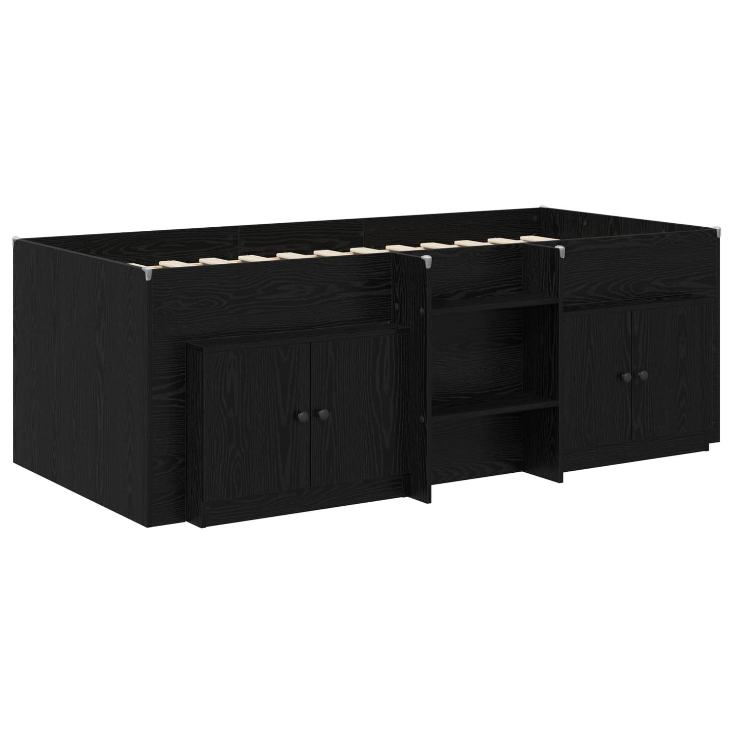 vidaXL Loft Bed Frame with Cabinet 3 pcs Black Engineered Wood
