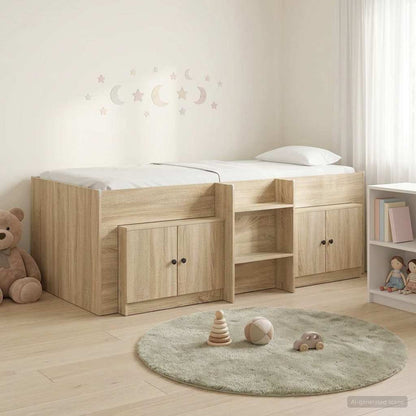 vidaXL Loft Bed Frame with Cabinet 3 pcs Sonoma Oak Engineered Wood