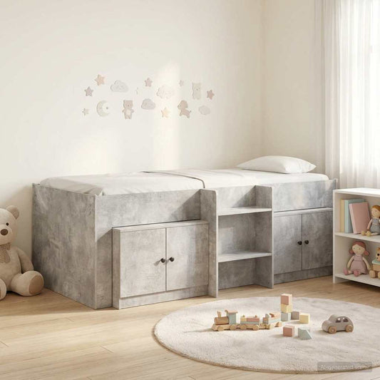 vidaXL Loft Bed Frame with Cabinet 3 pcs Concrete Grey Engineered Wood