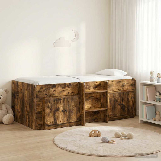 vidaXL Loft Bed Frame with Cabinet 3 pcs Smoked Oak Engineered Wood