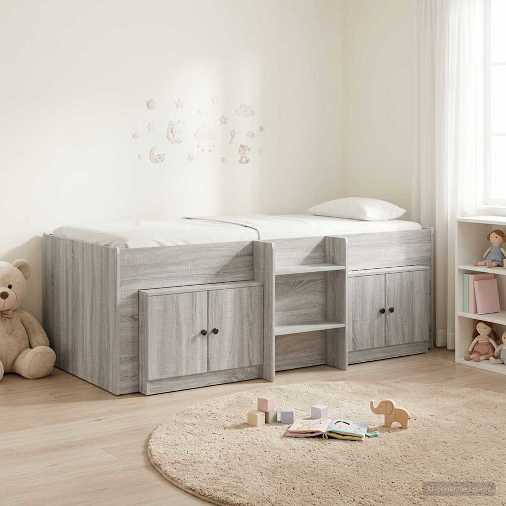 vidaXL Loft Bed Frame with Cabinet 3 pcs Grey Sonoma Engineered Wood