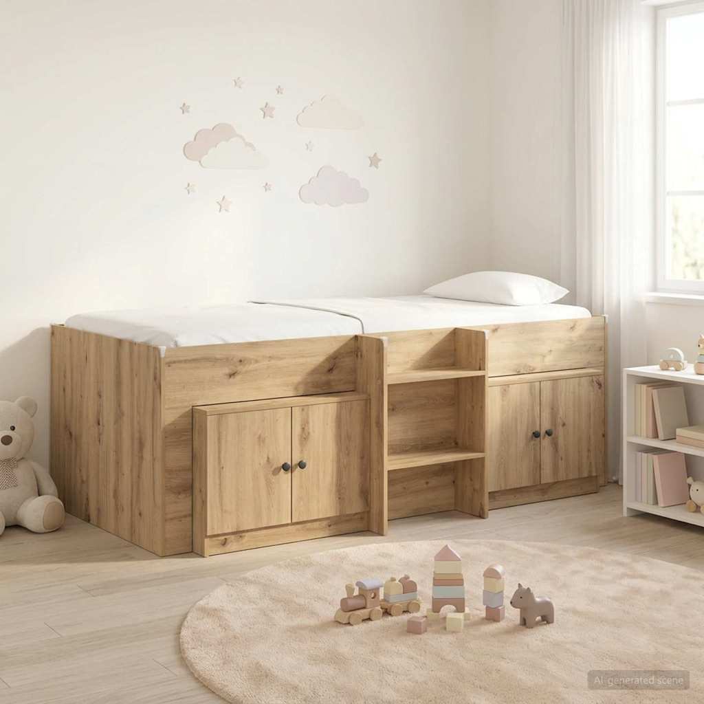 vidaXL Loft Bed Frame with Cabinet 3 pcs Artisan Oak Engineered Wood