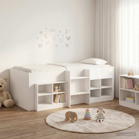 vidaXL Loft Bed Frame with Cabinet 3 pcs White Engineered Wood