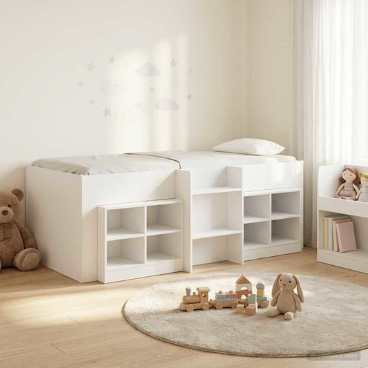 vidaXL Loft Bed Frame with Cabinet 3 pcs White Engineered Wood