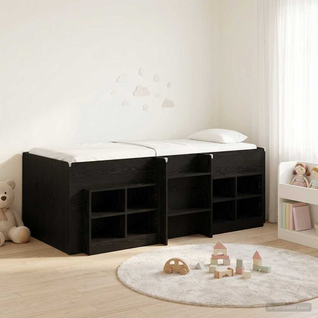 vidaXL Loft Bed Frame with Cabinet 3 pcs Black Engineered Wood