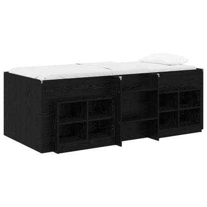 vidaXL Loft Bed Frame with Cabinet 3 pcs Black Engineered Wood