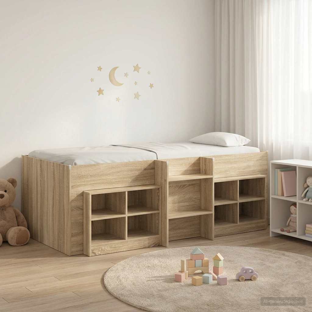 vidaXL Loft Bed Frame with Cabinet 3 pcs Sonoma Oak Engineered Wood