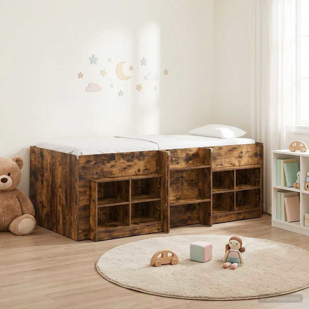 vidaXL Loft Bed Frame with Cabinet 3 pcs Smoked Oak Engineered Wood