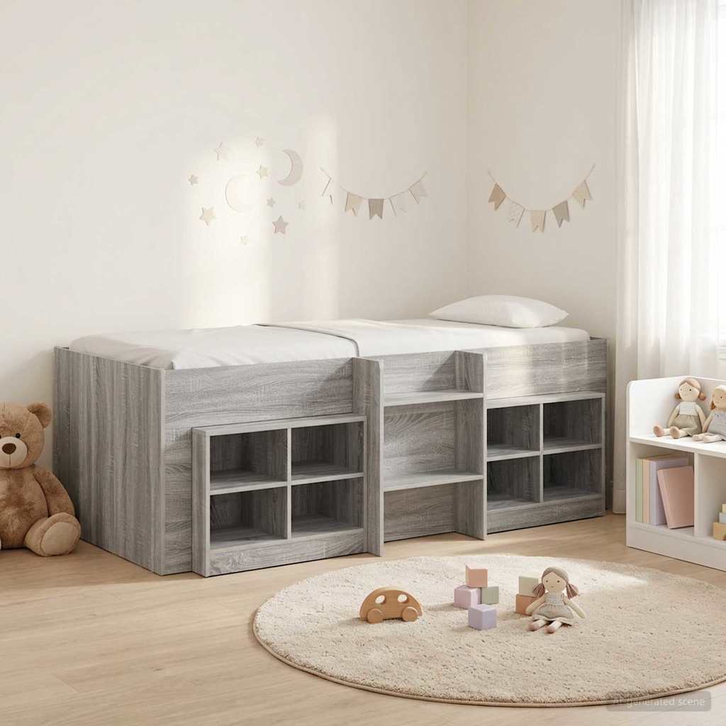 vidaXL Loft Bed Frame with Cabinet 3 pcs Grey Sonoma Engineered Wood