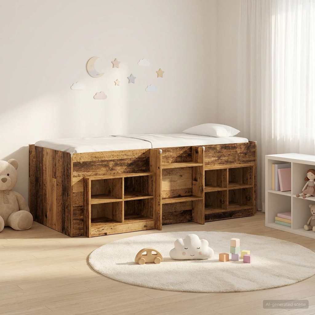 vidaXL Loft Bed Frame with Cabinet 3 pcs Old Wood Engineered Wood