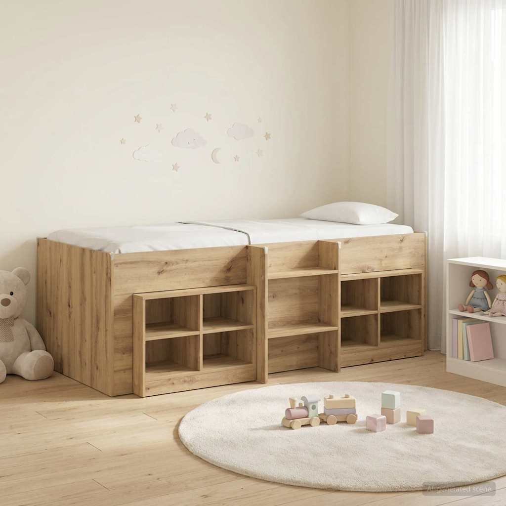 vidaXL Loft Bed Frame with Cabinet 3 pcs Artisan Oak Engineered Wood
