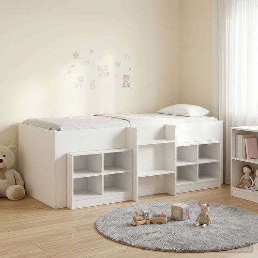 vidaXL Loft Bed Frame with Cabinet 3 pcs White Engineered Wood