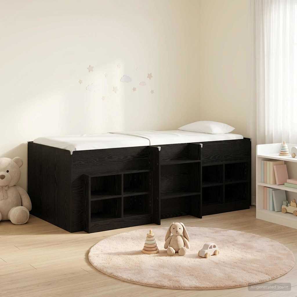 vidaXL Loft Bed Frame with Cabinet 3 pcs Black Engineered Wood