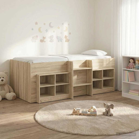 vidaXL Loft Bed Frame with Cabinet 3 pcs Sonoma Oak Engineered Wood
