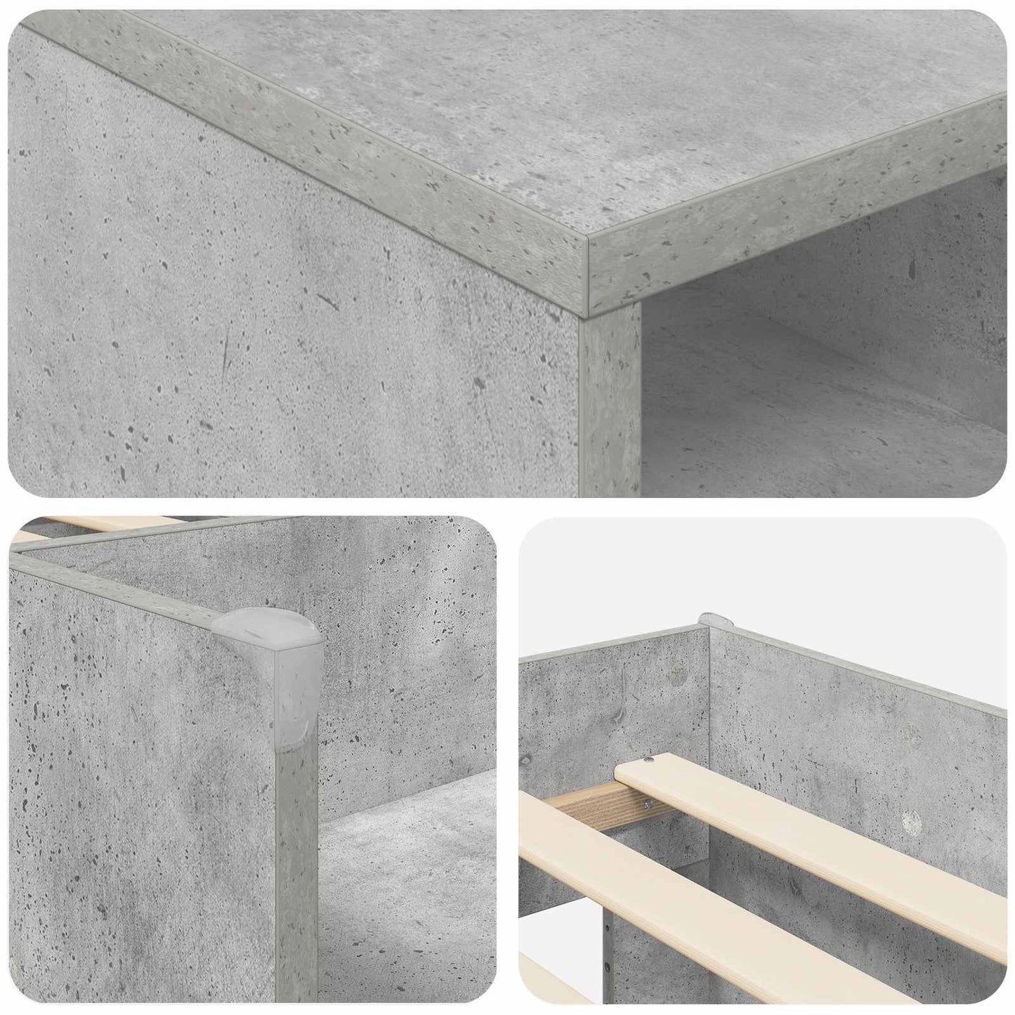 vidaXL Loft Bed Frame with Cabinet 3 pcs Concrete Grey Engineered Wood