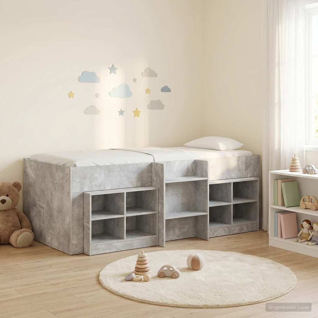 vidaXL Loft Bed Frame with Cabinet 3 pcs Concrete Grey Engineered Wood